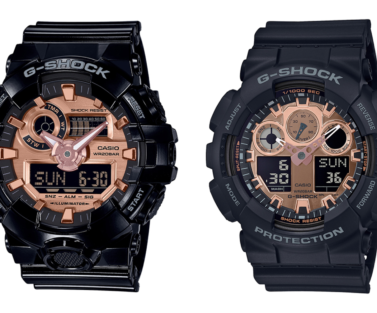 【新品未使用】CASIO G-SHOCK ブラック/ローズゴールド ローズゴールドの文字盤がアクセント！ G-SHOCKの新作は、グロス
