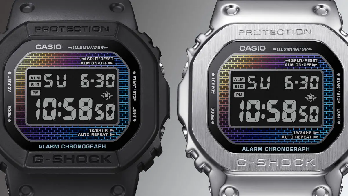 G-SHOCK】レインボーカラーのレンガパターンで文字板が変化する“技アリ