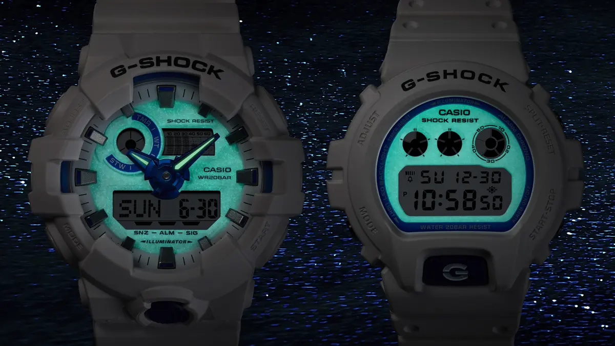 夜光虫 夜光虫が輝く幻想的な海を表現した蓄光文字盤を持つ「G-SHOCK ヒドゥン
