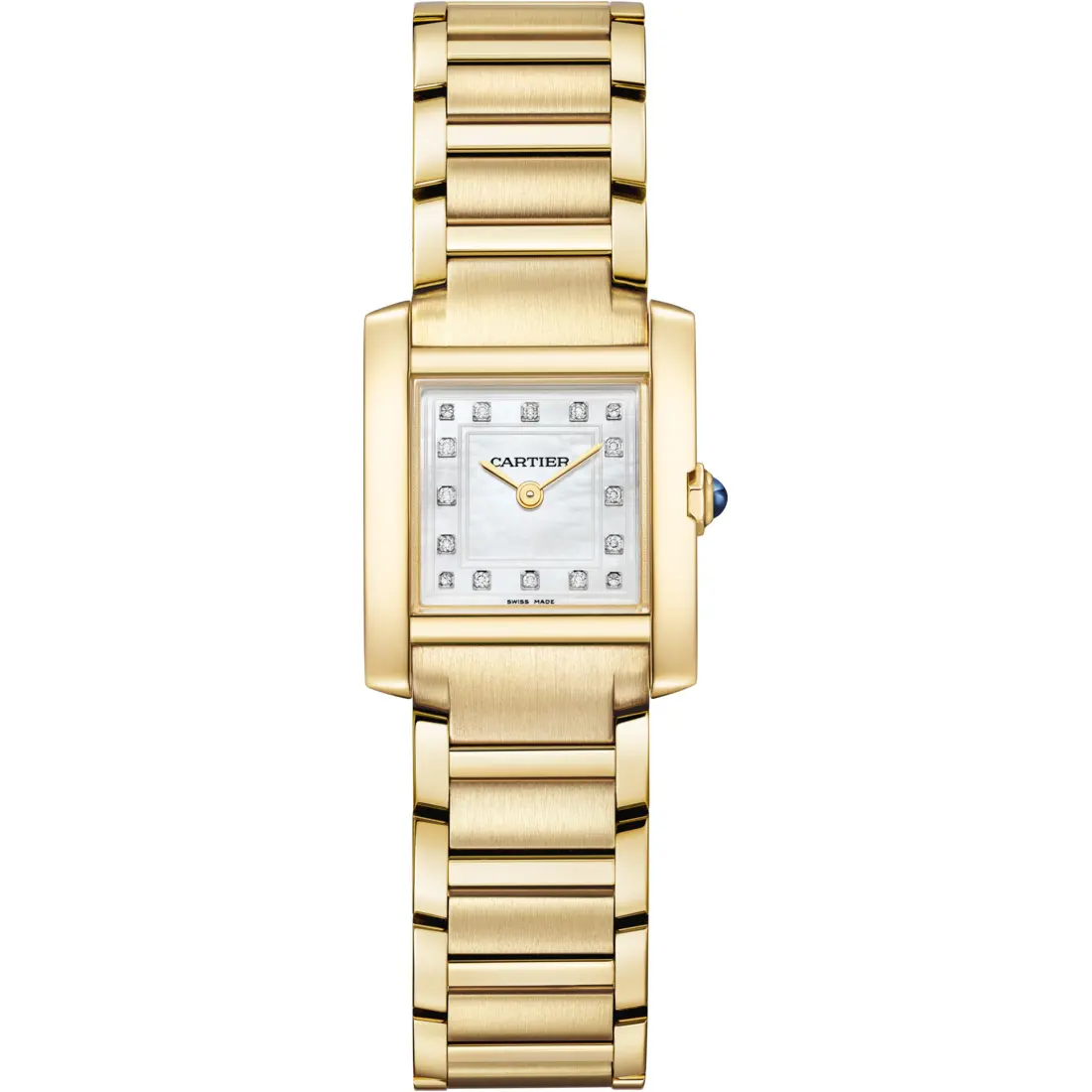 ブレスレット一体型の「タンク フランセーズ」よりMOP文字盤をあしらっ