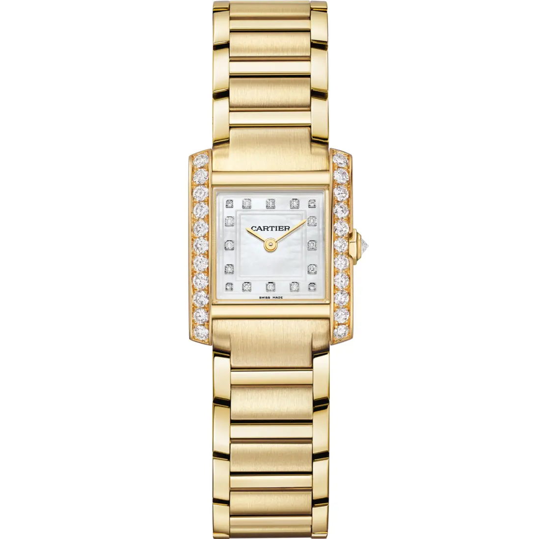 ブレスレット一体型の「タンク フランセーズ」よりMOP文字盤を