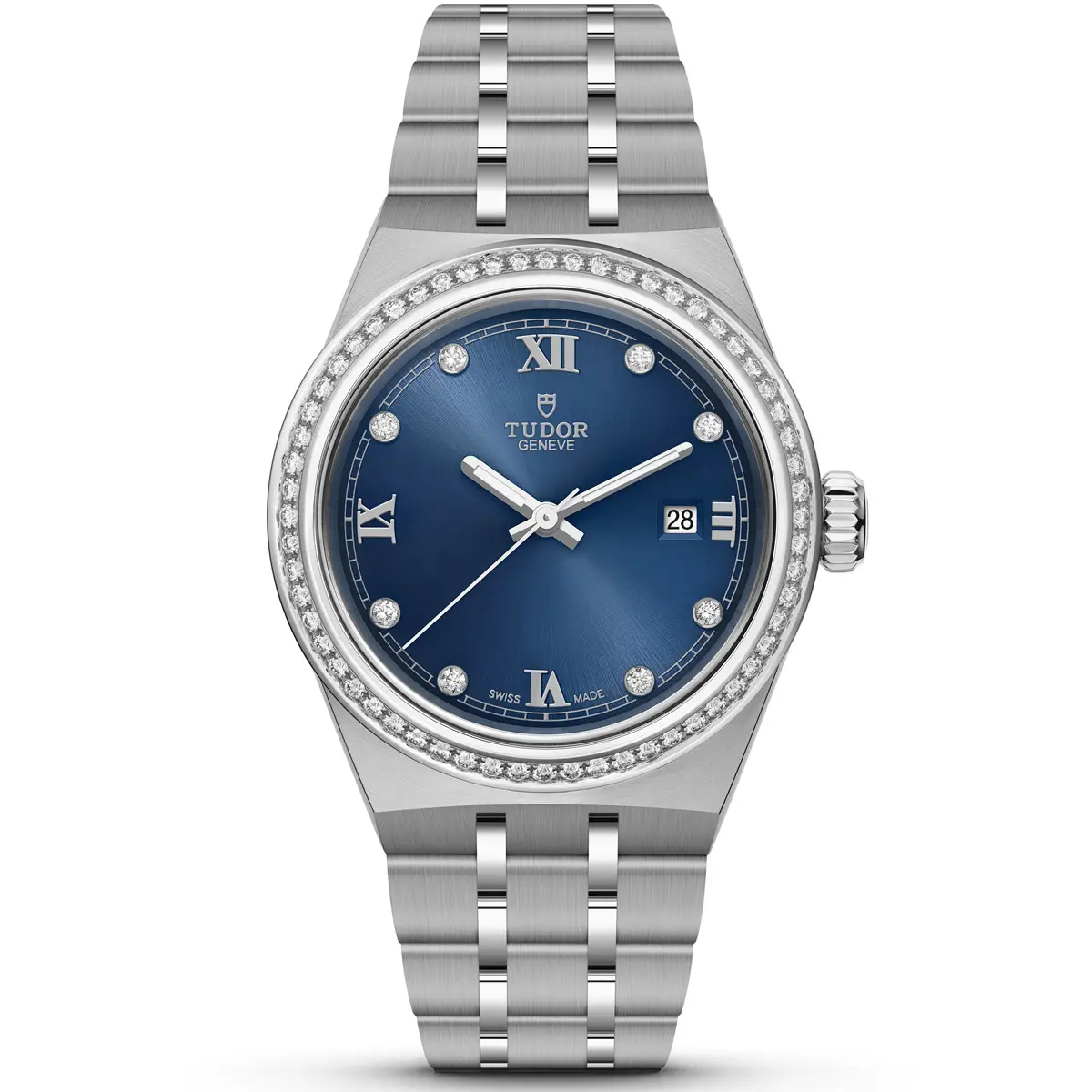 コンパクトな28mm径ケースと美しいブルー文字盤が完璧に調和した