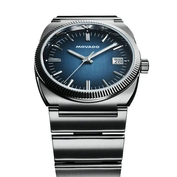 モバード　スイス製　クロノグラフ フルーテッドベゼルと一体型ブレスレットが奏でるレトロモダン