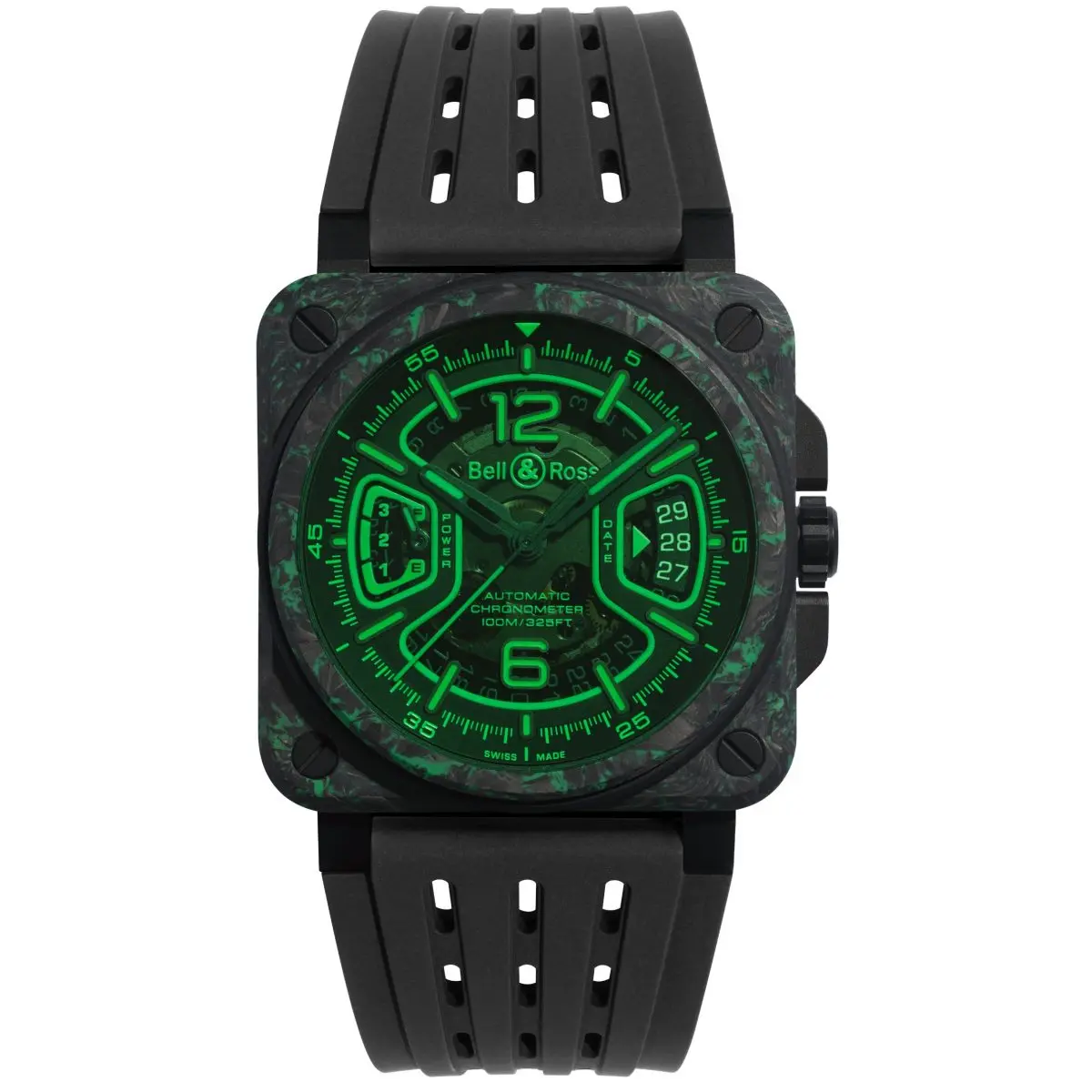 鮮やかなレッド文字盤＆グリーンに発光するケース【ベル＆ロス】2つの